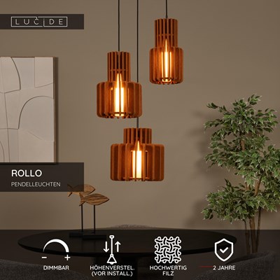 Lucide ROLLO - Pendelleuchten - 3xE27 - Terrakotta